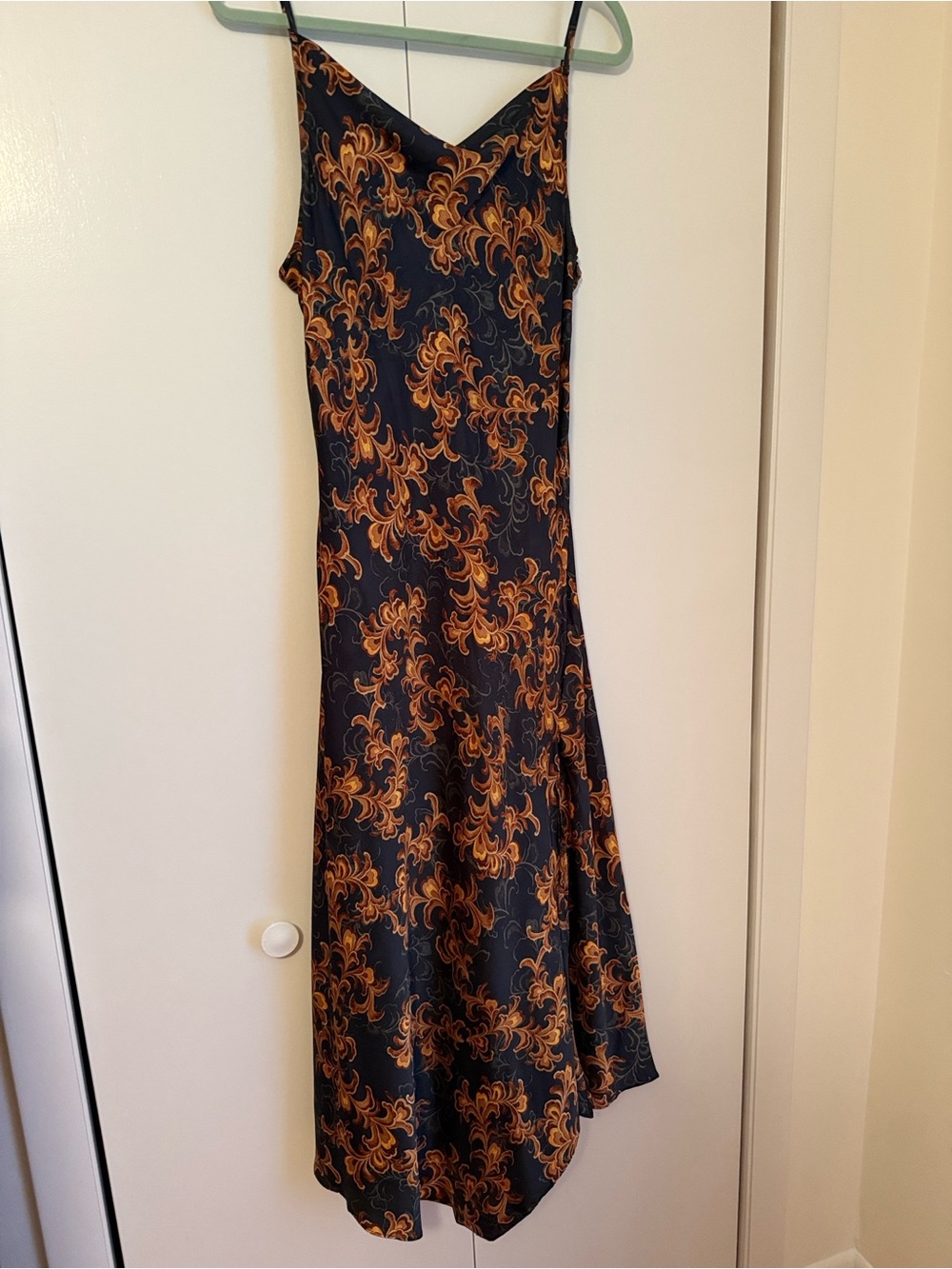 Dress Forum Black Slip Dress with Gold Swirl Print